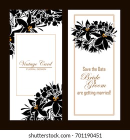 Vintage delicate invitation with flowers for wedding, marriage, bridal, birthday, Valentine's day. 