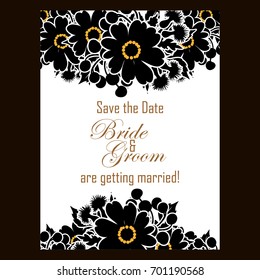 Vintage delicate invitation with flowers for wedding, marriage, bridal, birthday, Valentine's day. 