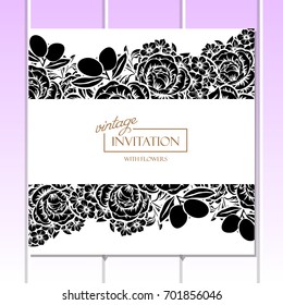 Vintage delicate invitation with flowers for wedding, marriage, bridal, birthday, Valentine's day.