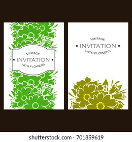 Vintage delicate invitation with flowers for wedding, marriage, bridal, birthday, Valentine's day.