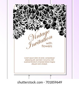 Vintage delicate invitation with flowers for wedding, marriage, bridal, birthday, Valentine's day.
