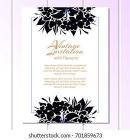 Vintage delicate invitation with flowers for wedding, marriage, bridal, birthday, Valentine's day.