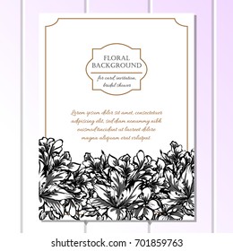 Vintage delicate invitation with flowers for wedding, marriage, bridal, birthday, Valentine's day.