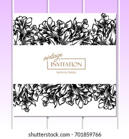 Vintage delicate invitation with flowers for wedding, marriage, bridal, birthday, Valentine's day.