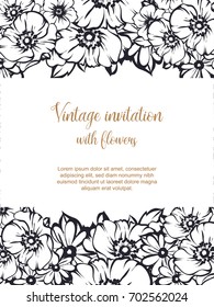 Vintage delicate invitation with flowers for wedding, marriage, bridal, birthday, Valentine's day.