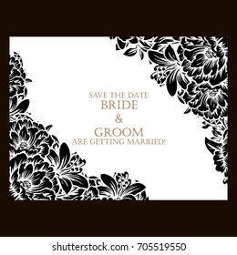 Vintage delicate invitation with flowers for wedding, marriage, bridal, birthday, Valentine's day.