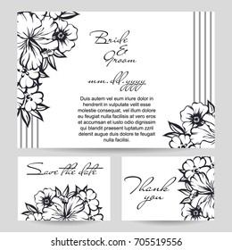 Vintage delicate invitation with flowers for wedding, marriage, bridal, birthday, Valentine's day.
