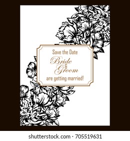Vintage delicate invitation with flowers for wedding, marriage, bridal, birthday, Valentine's day.