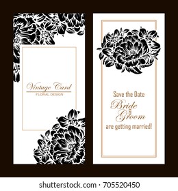 Vintage delicate invitation with flowers for wedding, marriage, bridal, birthday, Valentine's day.