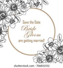 Vintage delicate invitation with flowers for wedding, marriage, bridal, birthday, Valentine's day. 