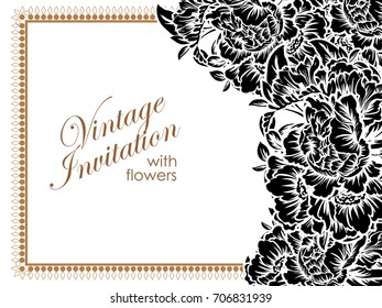 Vintage delicate invitation with flowers for wedding, marriage, bridal, birthday, Valentine's day. 