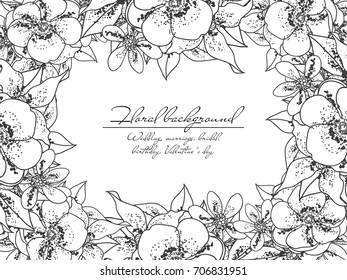 Vintage delicate invitation with flowers for wedding, marriage, bridal, birthday, Valentine's day. 