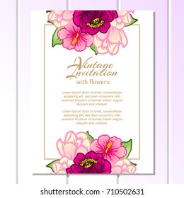 Vintage delicate invitation with flowers for wedding, marriage, bridal, birthday, Valentine's day.