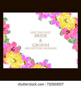 Vintage delicate invitation with flowers for wedding, marriage, bridal, birthday, Valentine's day.