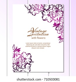 Vintage delicate invitation with flowers for wedding, marriage, bridal, birthday, Valentine's day.