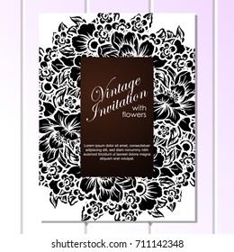 Vintage delicate invitation with flowers for wedding, marriage, bridal, birthday, Valentine's day.