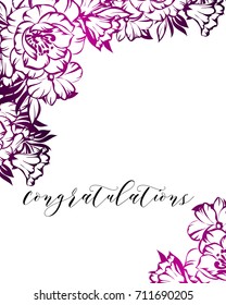 Vintage delicate invitation with flowers for wedding, marriage, bridal, birthday, Valentine's day.