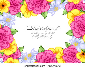 Vintage delicate invitation with flowers for wedding, marriage, bridal, birthday, Valentine's day.