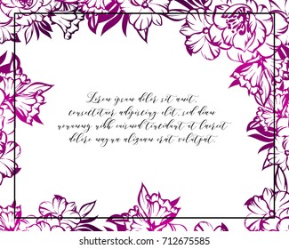 Vintage delicate invitation with flowers for wedding, marriage, bridal, birthday, Valentine's day.