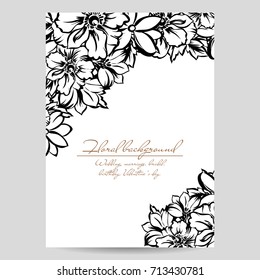 Vintage delicate invitation with flowers for wedding, marriage, bridal, birthday, Valentine's day.