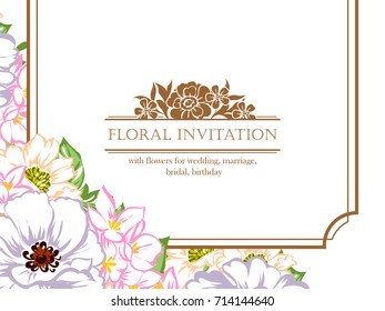 Vintage delicate invitation with flowers for wedding, marriage, bridal, birthday, Valentine's day.