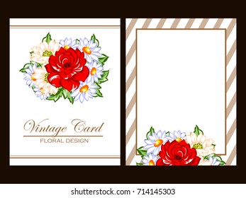 Vintage delicate invitation with flowers for wedding, marriage, bridal, birthday, Valentine's day.