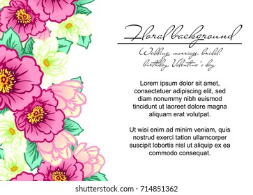 Vintage delicate invitation with flowers for wedding, marriage, bridal, birthday, Valentine's day.
