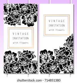 Vintage delicate invitation with flowers for wedding, marriage, bridal, birthday, Valentine's day.