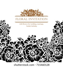 Vintage delicate invitation with flowers for wedding, marriage, bridal, birthday, Valentine's day.