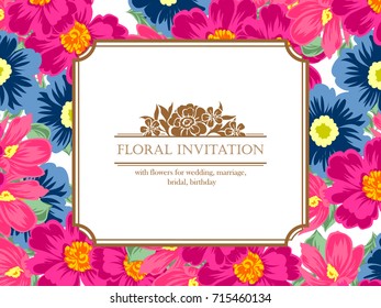 Vintage delicate invitation with flowers for wedding, marriage, bridal, birthday, Valentine's day.
