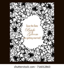 Vintage delicate invitation with flowers for wedding, marriage, bridal, birthday, Valentine's day. 