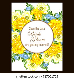 Vintage delicate invitation with flowers for wedding, marriage, bridal, birthday, Valentine's day.