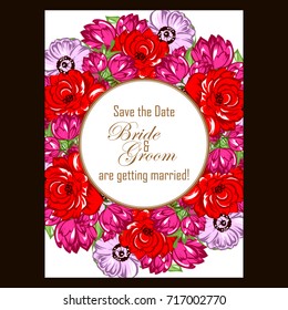 Vintage delicate invitation with flowers for wedding, marriage, bridal, birthday, Valentine's day.