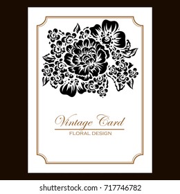 Vintage delicate invitation with flowers for wedding, marriage, bridal, birthday, Valentine's day.