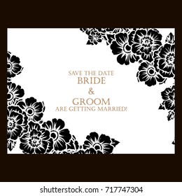 Vintage delicate invitation with flowers for wedding, marriage, bridal, birthday, Valentine's day.