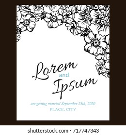 Vintage delicate invitation with flowers for wedding, marriage, bridal, birthday, Valentine's day.