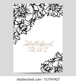 Vintage delicate invitation with flowers for wedding, marriage, bridal, birthday, Valentine's day.