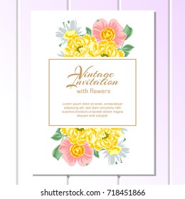 Vintage delicate invitation with flowers for wedding, marriage, bridal, birthday, Valentine's day.