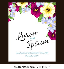 Vintage delicate invitation with flowers for wedding, marriage, bridal, birthday, Valentine's day.