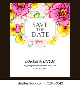 Vintage delicate invitation with flowers for wedding, marriage, bridal, birthday, Valentine's day. Romantic vector illustration.