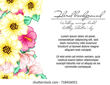Vintage delicate invitation with flowers for wedding, marriage, bridal, birthday, Valentine's day. Romantic vector illustration.