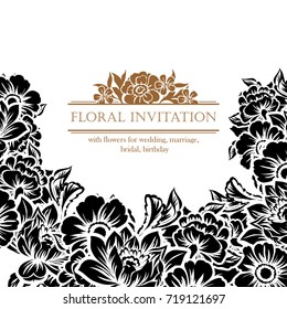 Vintage delicate invitation with flowers for wedding, marriage, bridal, birthday, Valentine's day. Romantic vector illustration.