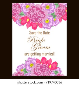 Vintage delicate invitation with flowers for wedding, marriage, bridal, birthday, Valentine's day.