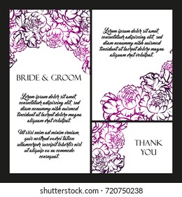 Vintage delicate invitation with flowers for wedding, marriage, bridal, birthday, Valentine's day.