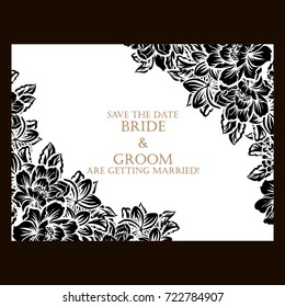 Vintage delicate invitation with flowers for wedding, marriage, bridal, birthday, Valentine's day.