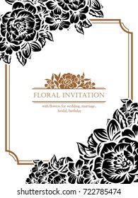 Vintage delicate invitation with flowers for wedding, marriage, bridal, birthday, Valentine's day.