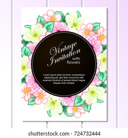 Vintage delicate invitation with flowers for wedding, marriage, bridal, birthday, Valentine's day.
