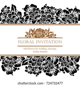 Vintage delicate invitation with flowers for wedding, marriage, bridal, birthday, Valentine's day.