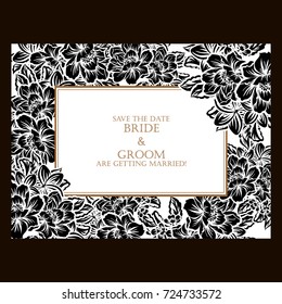Vintage delicate invitation with flowers for wedding, marriage, bridal, birthday, Valentine's day.