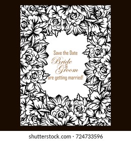 Vintage delicate invitation with flowers for wedding, marriage, bridal, birthday, Valentine's day.